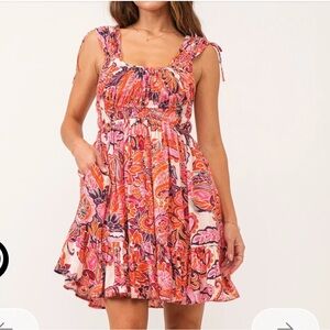 Women’s DearJohn Smoked Bodice Paisley Fit&Flare Mini Dress NWT SzL